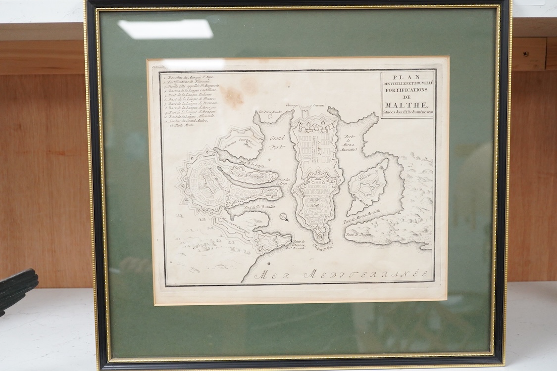 A collection of four maps of Malta, to include one after Johann Baptist Homann and Cornel Blaeu, largest 32 x 39cm